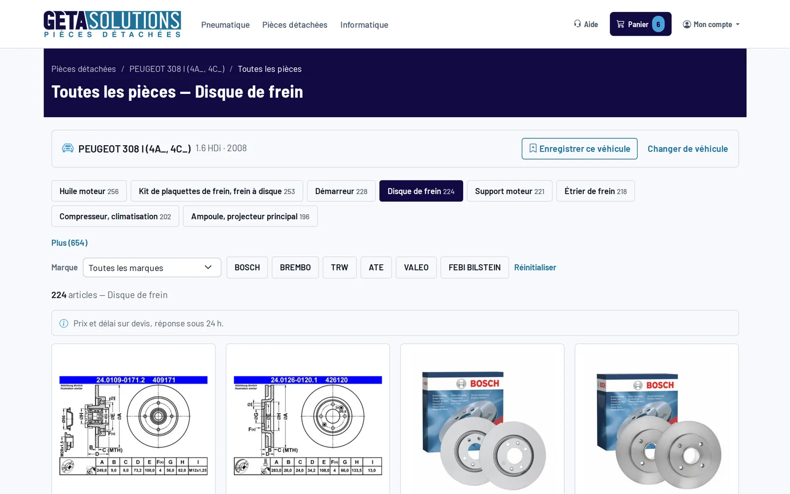 Les pièces compatibles avec un véhicule sur getasolutions.fr